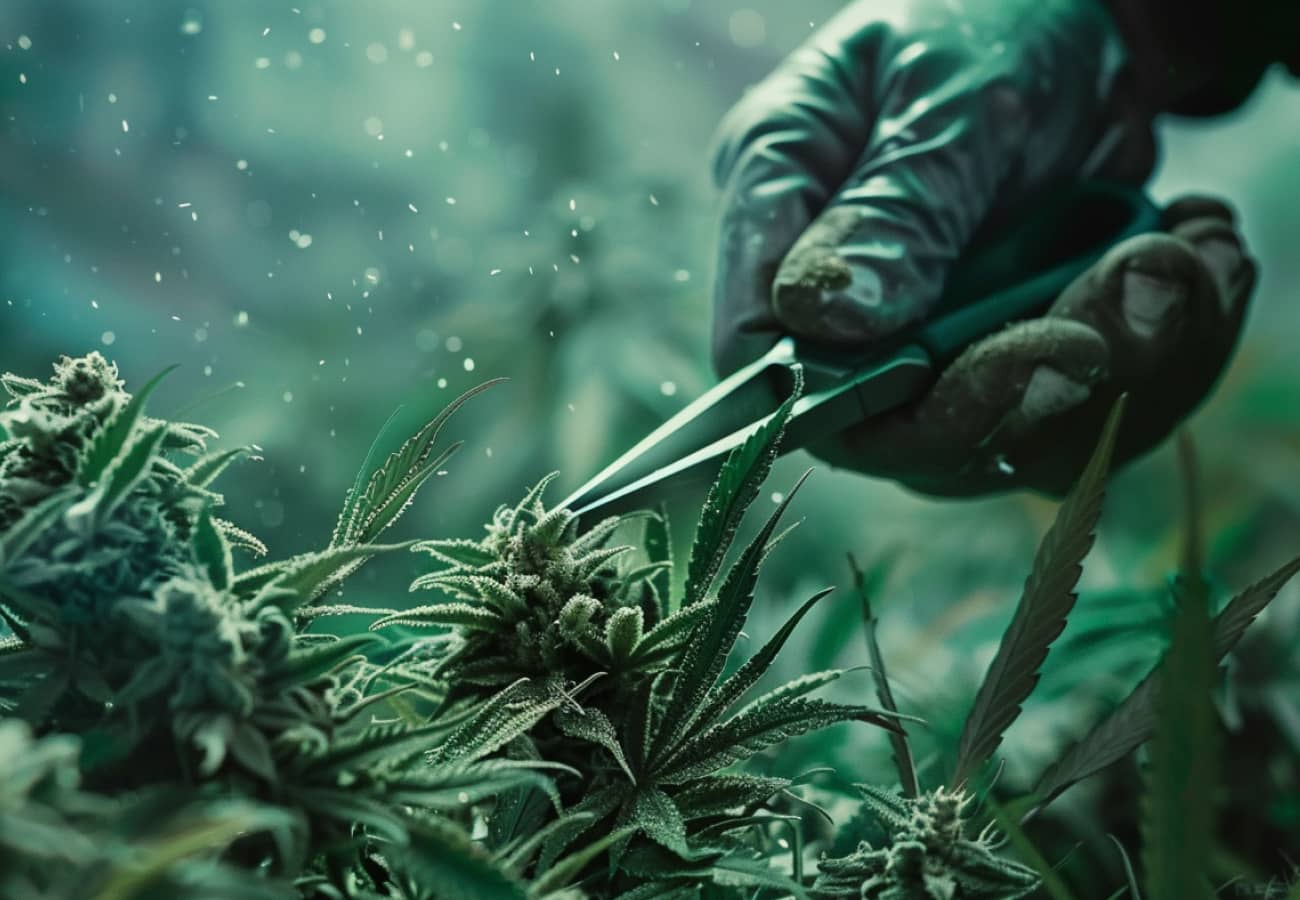 Fimming - 75% der Spitze einer Cannabispflanze abklemmen oder abschneiden