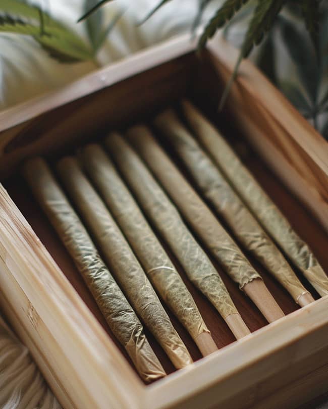 Fertig gedrehte Joints aus hochwertigen Cannabisblüten in verschiedenen Sorten