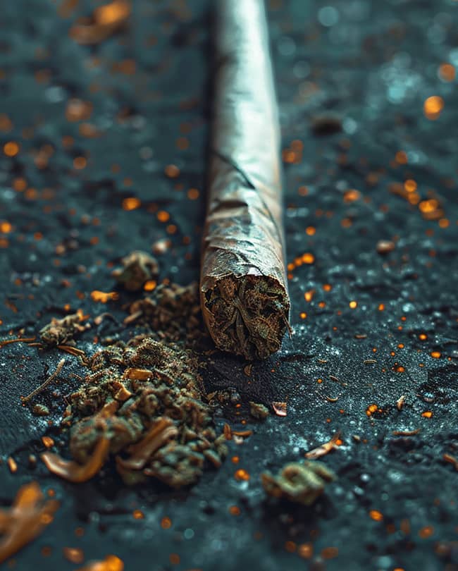 Handgerollter Joint aus Cannabis und Tabak mit Filter aus Zigarettenpapier