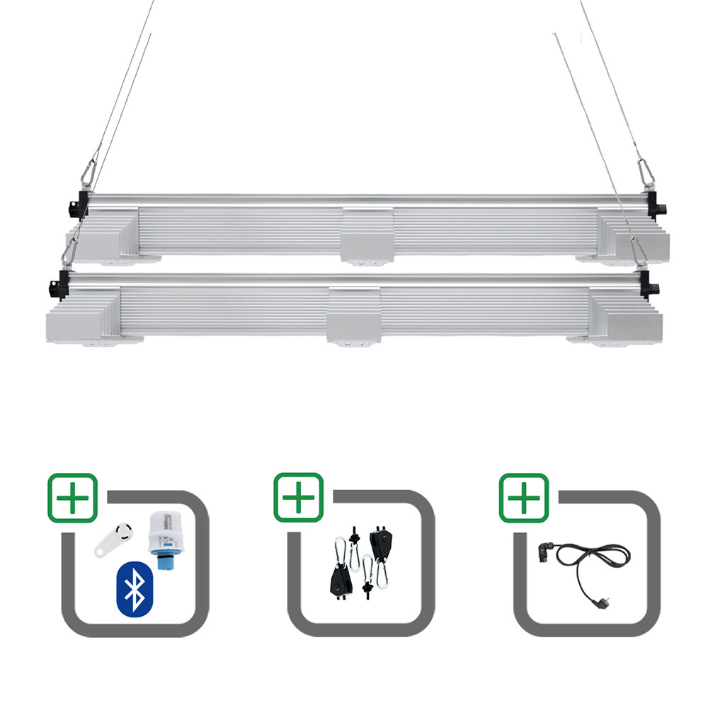 2x SANlight EVO 3-100 15 400W gesamt für 100x100 cm Sparset mit Bluetooth-Dimmer + Netzkabel + Aufhängung - Grow Guru
