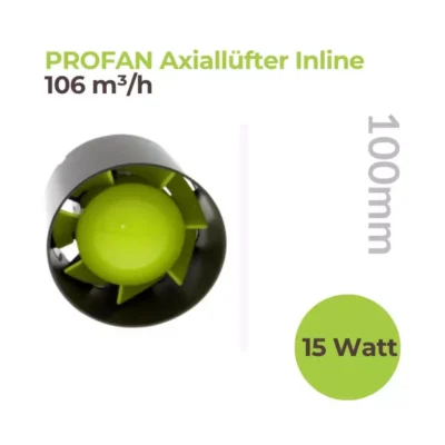 Axiallüfter Inline Ø100mm 106 m³/h 15W Garden Highpro - Hanfjack
