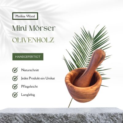 Mini Mörser mit Stößel aus Olivenholz - Hanfjack