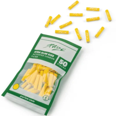 PURIZE Aktivkohlefilter XTRA Slim 6mm im Beutel Gelb 50 Stück - Hanfjack