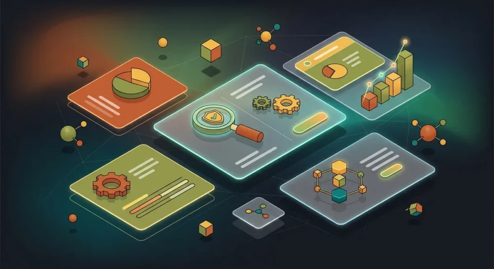 Leuchtende 3D-Molekülstruktur eines Tryptamins mit Indolring und Seitenketten auf dunklem Hintergrund