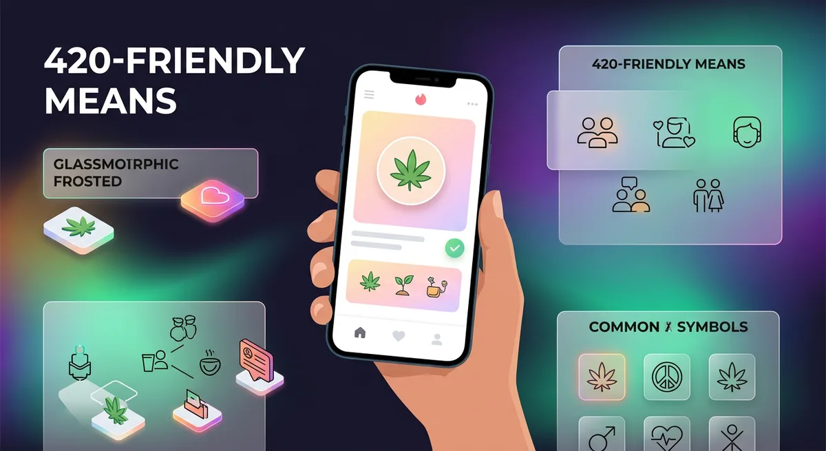 Hand hält Smartphone mit Dating-App-Profil und grünem Blatt-Emoji auf dem Display