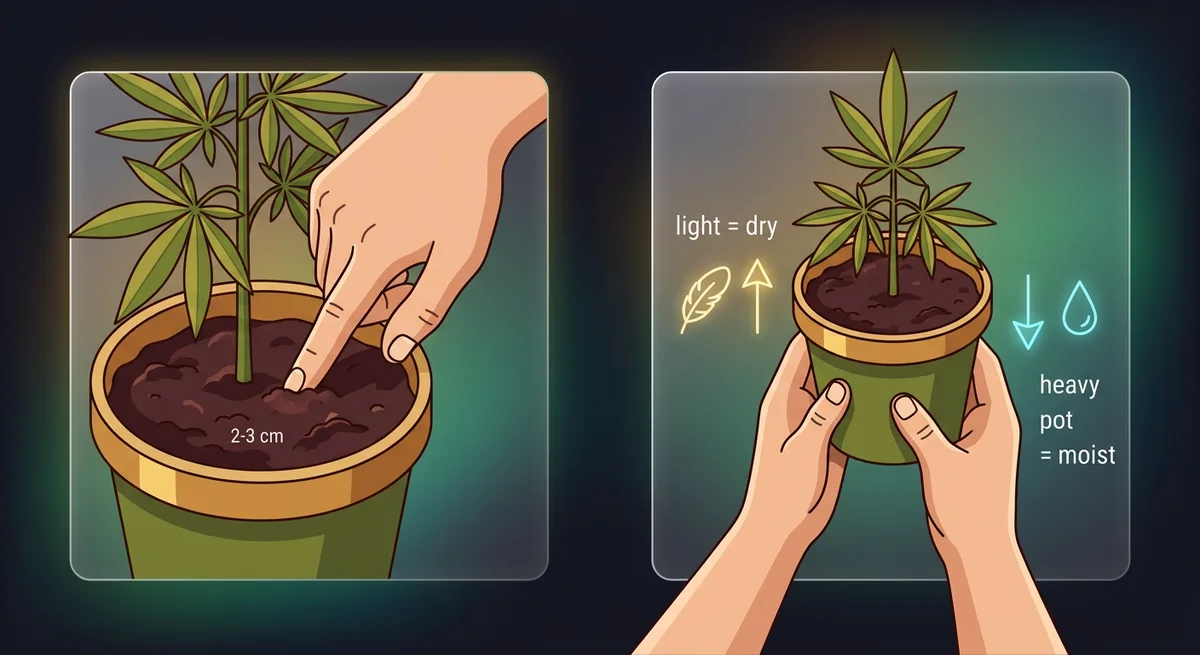 Illustration des Finger-Tests im Substrat und des Topf-Gewichtstests nebeneinander