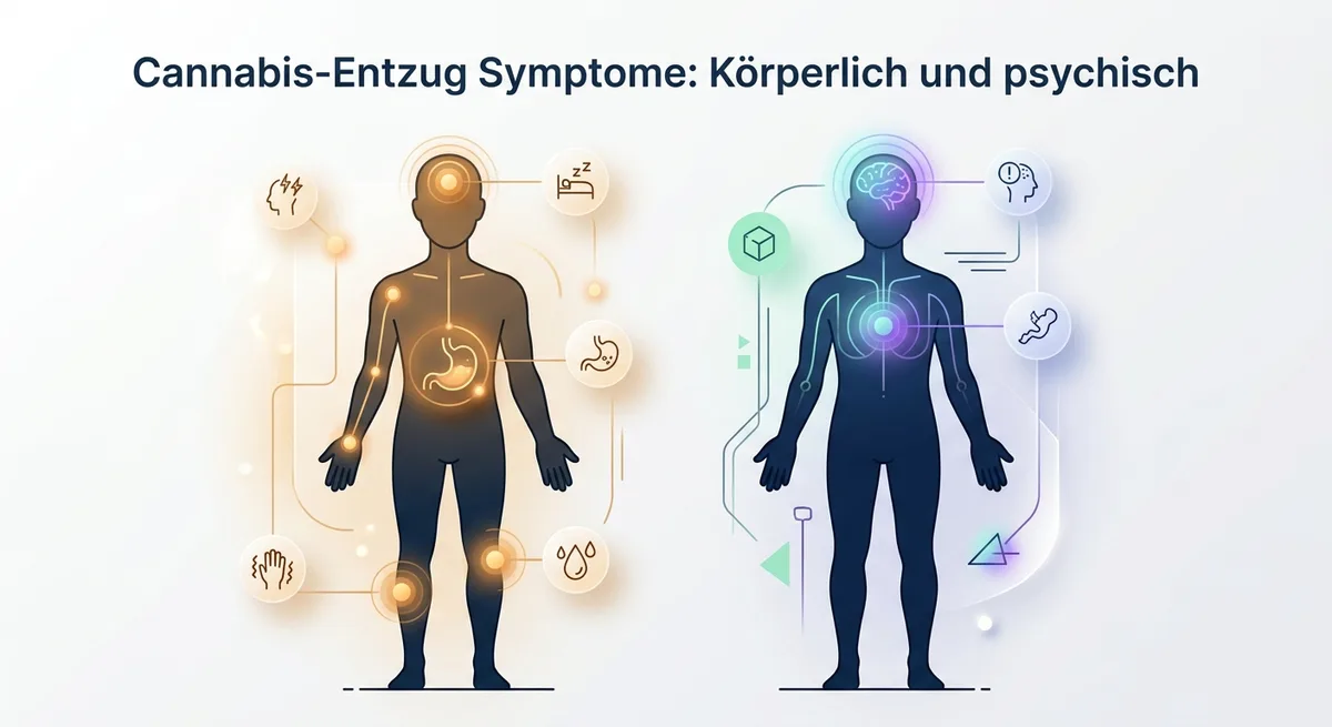 Illustration zweier Körpersilhouetten, die körperliche und psychische Entzugssymptome symbolisieren