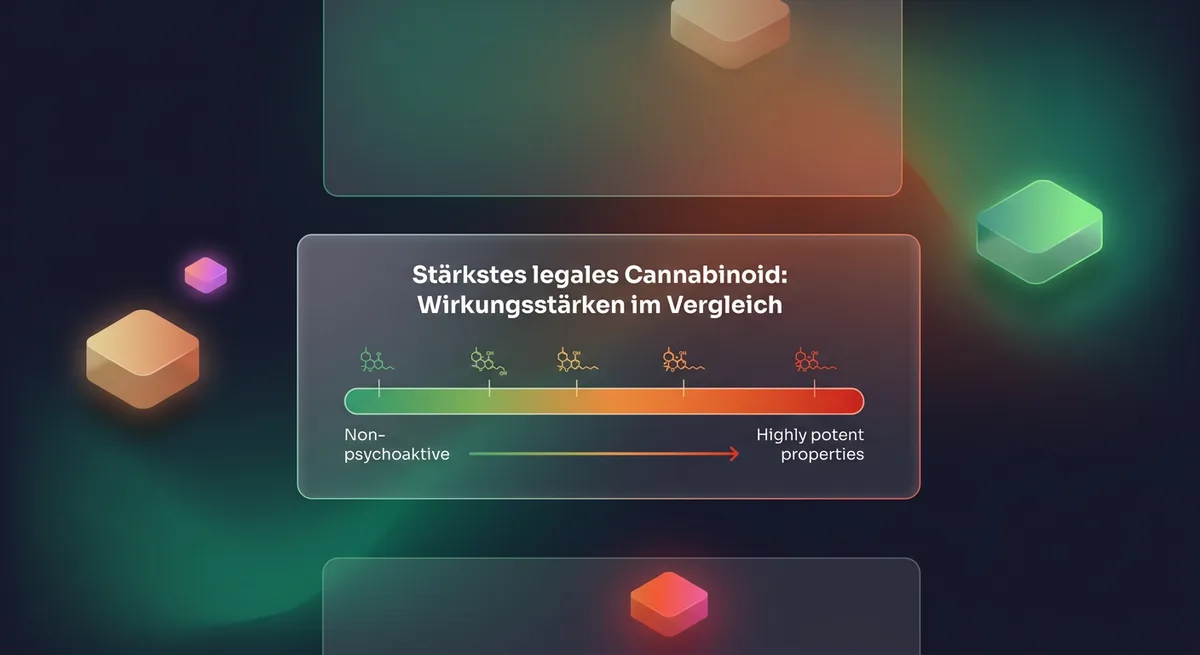 Farbverlauf-Diagramm zeigt Wirkungsstärken verschiedener Cannabinoide von nicht psychoaktiv bis stark