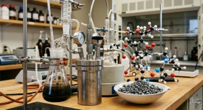 Laboraufbau mit Glasreaktoren und Metallkatalysatoren für chemische Hydrierungsreaktionen