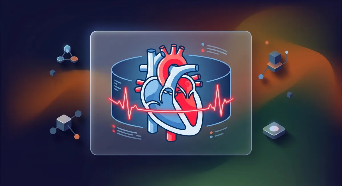 Medizinische Illustration eines Herzens mit EKG-Kurve und verlängertem QT-Intervall in Rot