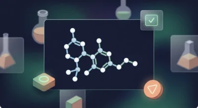3D-Molekülstruktur eines halbsynthetischen Cannabinoids mit verbundenen Atomen in Blau und Grün