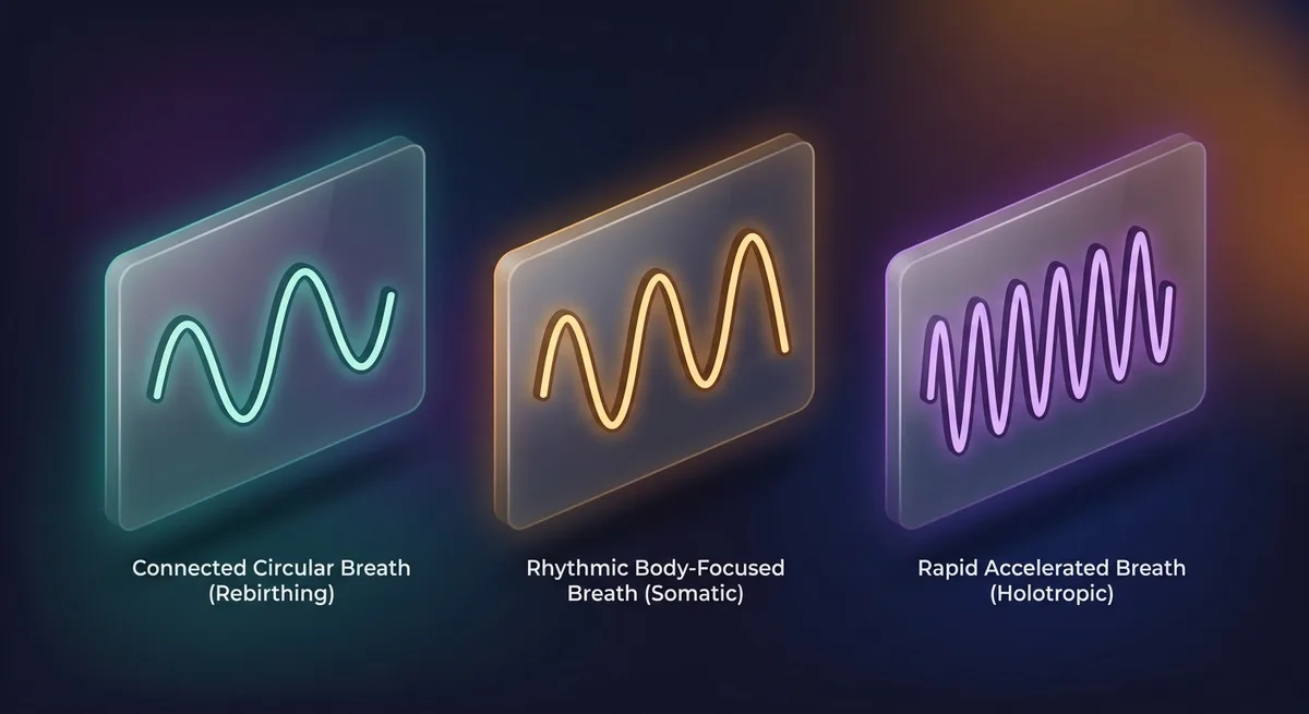 Illustration dreier unterschiedlicher Atemrhythmus-Muster als Wellenkurven in verschiedenen Farben
