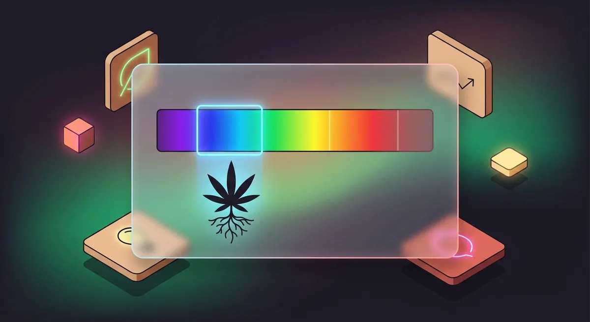 Lichtspektrum-Balken mit hell hervorgehobenem blauem Bereich bei 400-500 nm und gedämpftem roten Bereich