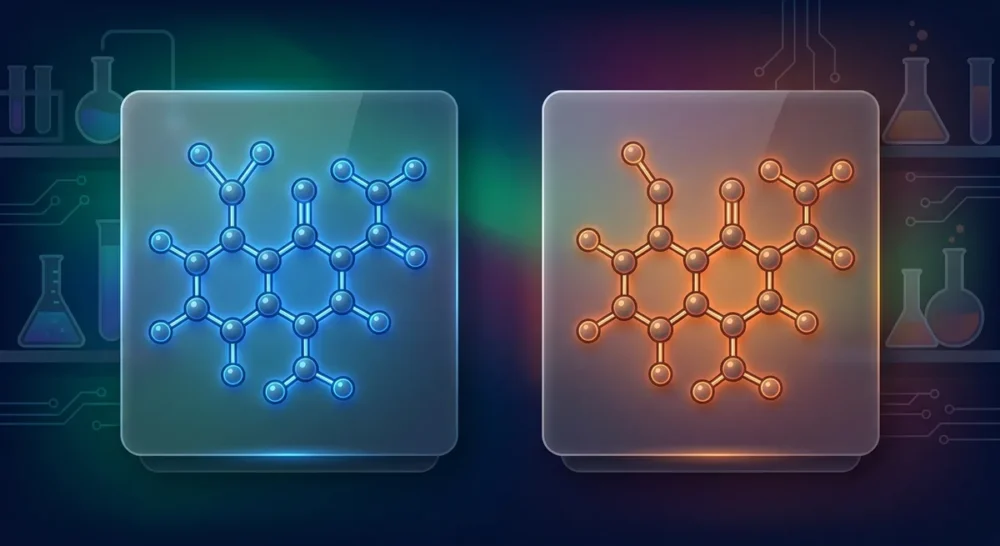 Zwei molekulare Strukturmodelle hydrierter Cannabinoide nebeneinander im Vergleich