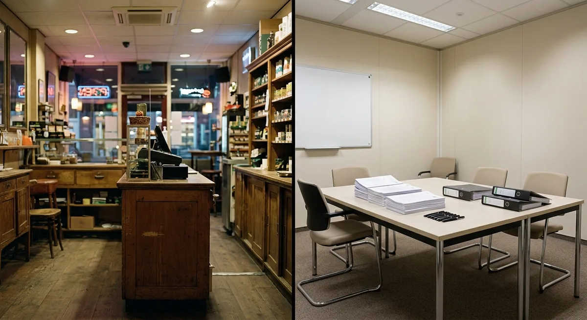 Gegenüberstellung eines Amsterdamer Coffeeshops und eines deutschen Vereinsraums eines Cannabis Social Clubs