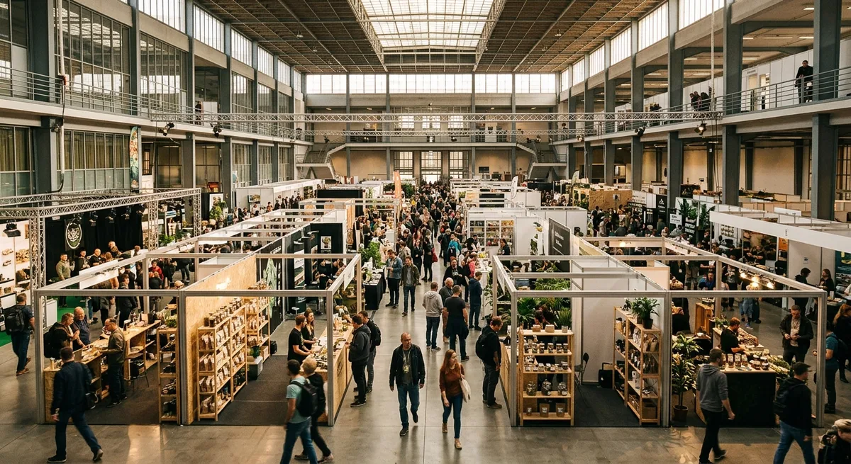 Internationale Hanfmesse in einer Prager Messehalle mit Ausstellern und Besuchern aus vielen Ländern