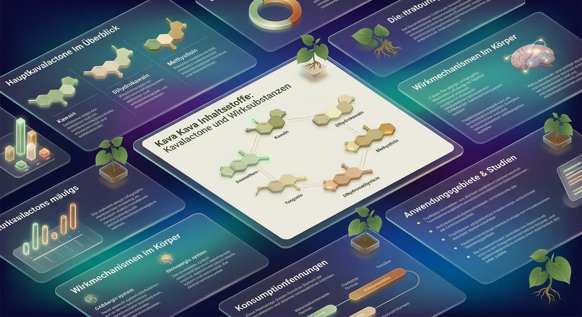 Schematische Illustration der sechs Hauptkavalactone als molekulare Strukturdiagramme